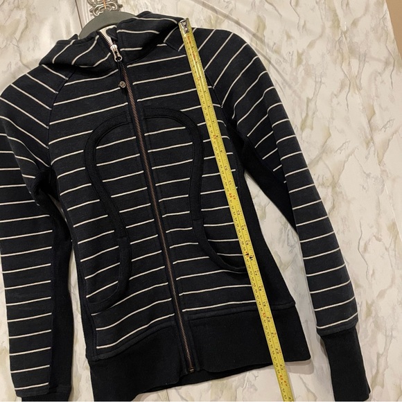 Lululemon 2 scuba hoodie navy blue white stripe rose gold zipper sweater active - Picture 4 of 7